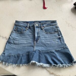 Vigoss Denim Mini Skirt with Frayed Hem